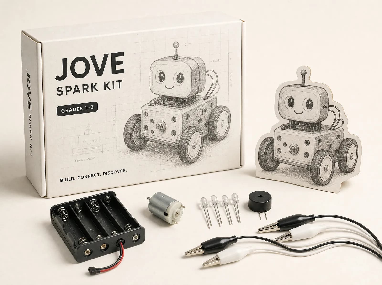 JOVE Spark Kit box — Light-up Cardboard Robot + Spinning Fan Hat